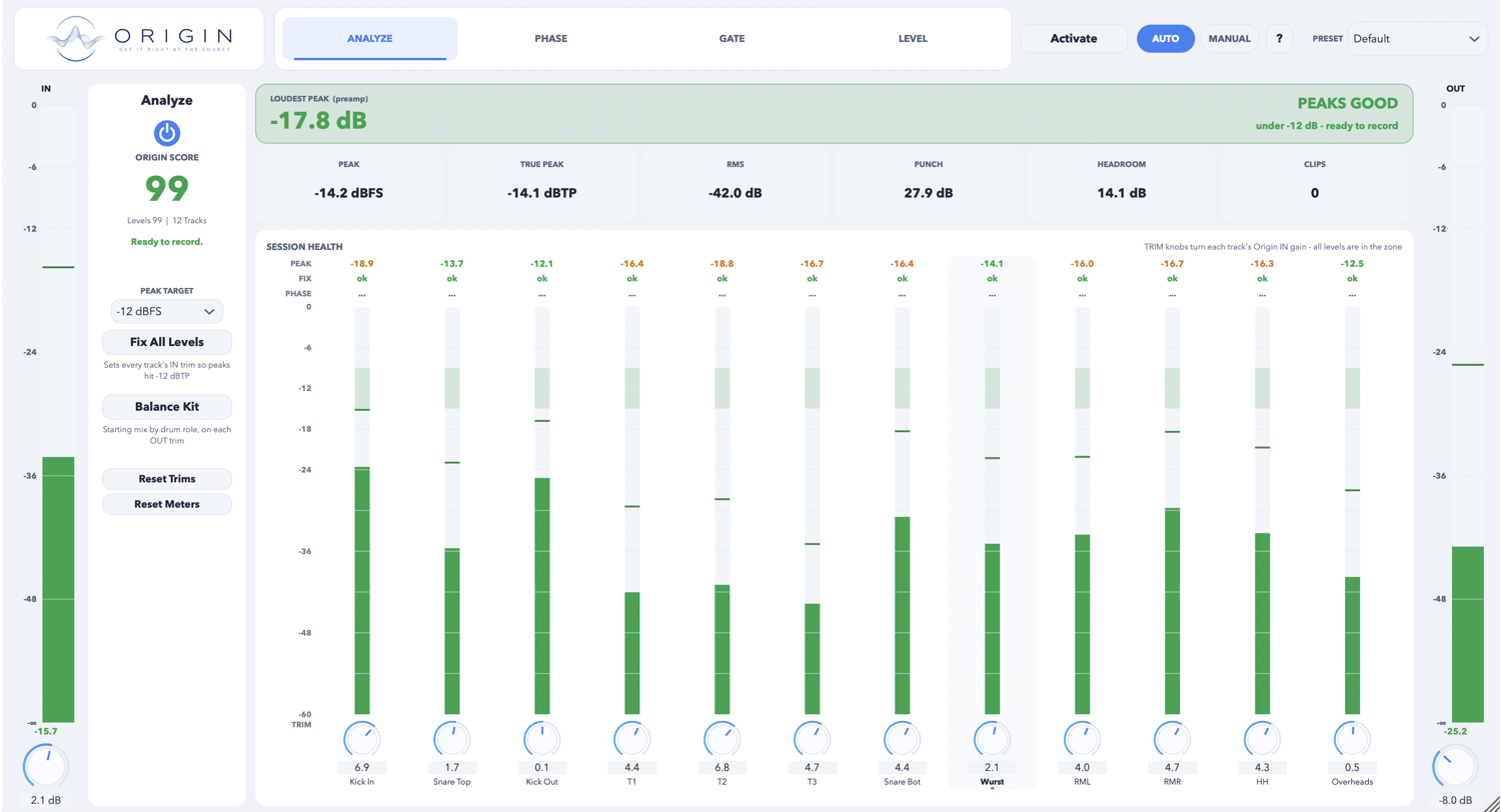 Origin Analyze screen